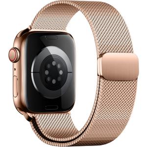 Compatible for Apple Watch Band , Stainless Steel Magnetic Absorption Strap Metal Mesh Wristband Sport Loop for iWatch Strap 38 mm 40mm 42 mm 44mm Series 6/ SE/ 5/ 4/ 3/ 2/ 1 (Rose Gold, 42MM/ 44MM)