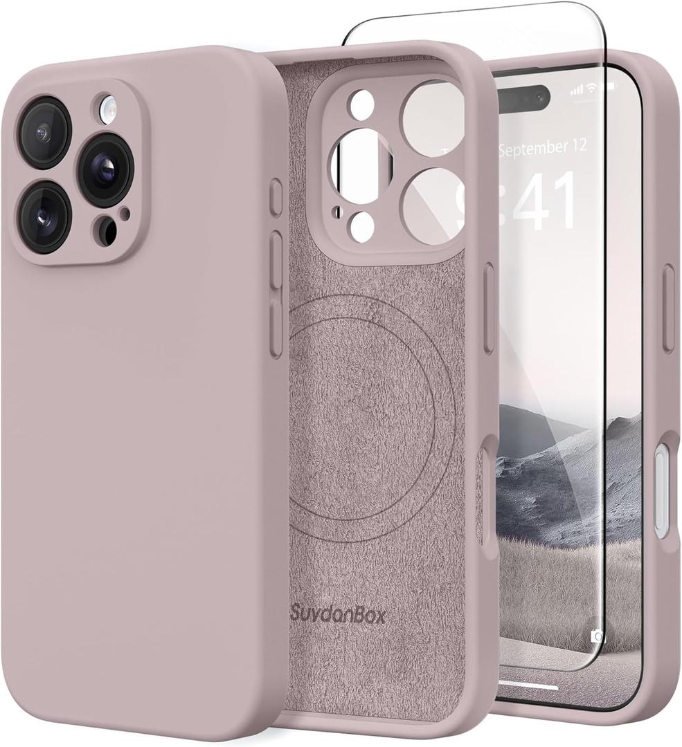 Magnetic for iPhone 16 Pro Max Case, Compatible with MagSafe, [Full Camera Protection][Screen Protector] Silicone Shockproof Protective Phone Case for iPhone 16 Pro Max 6.9", Hazel