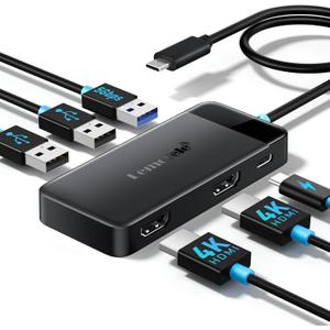 Lemorele Docking Station Dual Monitor, 6 in 1 USB C Hub Multiport Adapter w/2 HDMI 4K, 5Gbps USB3.0 & 2 USB2.0, 100W PD Charging - USB C Dock for Laptop Dell/Lenovo/HP/MacBook/Surface - Plug and Play