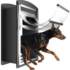 ClawJaw Extra Large Dog Door for Wall, Metal Frame and Telescopic Tunnel Pet Door, Double-Sided Wind Deflector and Magnetic Flaps, Easy to Install, Black (Pets Up to 220 Lb) X-Large