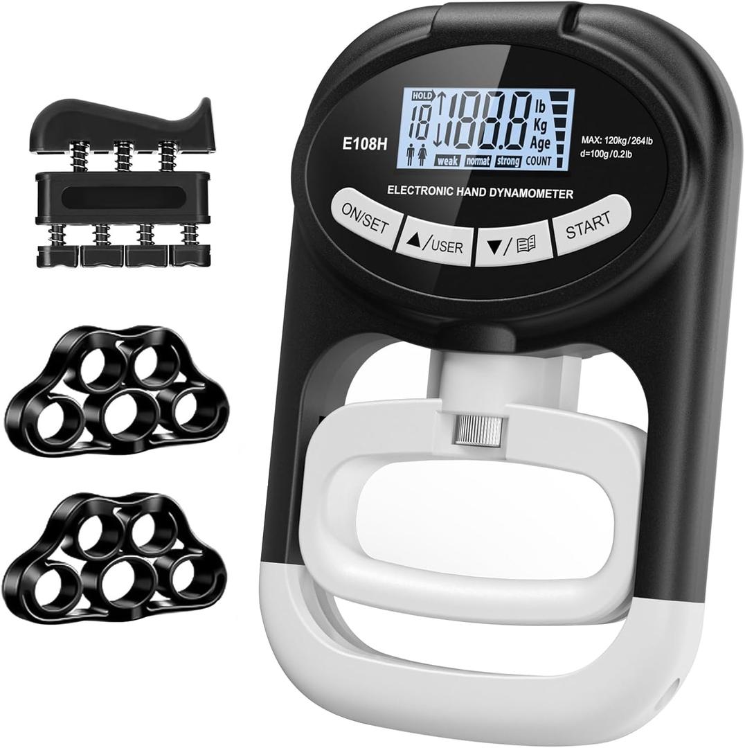 Grip Strength Tester Hand Dynamometer - Grip Strength Trainer Electronic Hand Gripper Strengthener Wrist Exerciser Meter Digital Training Gauge 265 Lbs / 120 Kgs for Sport School Home Use (Black)