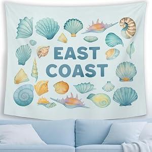 MNASAIOO East Coast Coastal Seashells Wall Tapestry Hanging for Bedroom, Blue Beach Ocean Sea Tapestries, Rustic Summer Wall Decor Banner for Living Room Beachy House 50x60in