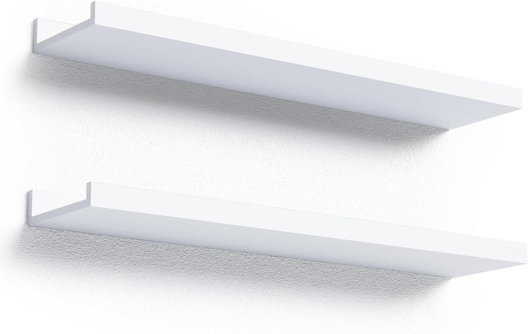 Boswillon 23.6 Inches Long Floating Shelves, 2 Set Modern White Wall Shelf for Bedroom, Nursery Book Shelf with Lip, Picture Ledge Shelf for Living Room, Bathroom, Kitchen