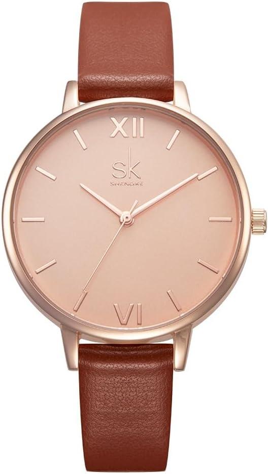 SHENGKE Creative Simplicity Women Watch Genuine Leather Elegant Women Watches Ladies Business Wristwatch(Black)