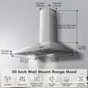 Range Hood 30 inch, Wall Mount Range Hood Ducted/Ductless, Kitchen Hood in Stainless Steel, Vent Hood with Baffle Filters, 3 Speed Fan, Push Button Control, Energy-Saving LED Light