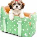 Cullaby Dog Center Console Car Seat for Small Dogs Under 15lbs,Detachable Washable Booster Pet Car Seat Travel Bed with Storage Pockets and Seat Belt(Green)