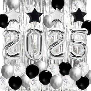 JOJO FLY New Years Eve Party Decorations Kit, Silver 2026 Balloons, Black and Silver Balloons Set, Silver Foil Curtain, Graduation Decorations, New Years Eve Party Supplies 2026