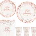 Crisky Rose Gold Foil 40 Fabulous Napkins Cups Set for Women's 40th Birthday Party Decorations, Disposable Tableware Set of 24 (9" Plates, 7" Plates, Luncheon Napkins, 9oz Cups)