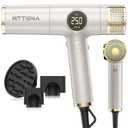 HITTIONA Dual Voltage Travel Hair Dryer with Magnetic Diffuser - 2000W High-Speed Ionic Hair Dryers Gift for Women, Fast Drying, Low Noise, Lightweight, No Heat Damage, European Travel 110V-240V, Gold