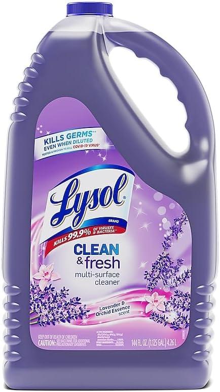 Lysol Multi-Surface Cleaner, Sanitizing and Disinfecting Pour, to Clean and Deodorize, Lavender and Orchard Essence, 144oz (Pack of 1)