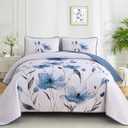 Mybedsoul Floral Quilt Set Queen Size, 3 Pieces Blue Bedspread Coverlet Set, Lightweight Farmhouse Botanical Bedding Set for Fall Winter All Season(96"x90")