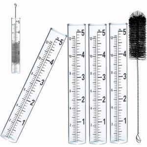 4 PCS Rain Gauge Glass Replacement Tube Best Rated for Yard Garden Outdoor Lawn, 5 inch with Tube Brush