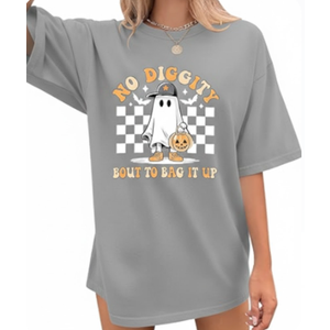 Halloween Shirts for Women Oversized Spooky: No Diggity Shirt Cute Ghost Graphic Tee Halloween Costumes Size S, Color Grey