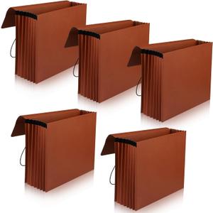Chuangdi 5 Pcs Expanding File Folder with Flap 5.3" Expansion, Expandable File Wallet with Elastic Cord Closure, Letter Size Heavy Duty Document Organizer, 8 Slots Holds 1200 Sheets Paper, Brown