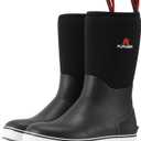 Furuian Men's Deck Boots Mid Calf Fishing Boots Rubber Boots for Men Waterproof Work Boots Longshore Durable Anti Slip Rain Boots (11, Black)