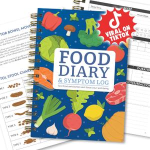 Food Diary and Symptom Log Book for Tracking Meals, Bowel Movements, Sleep, Reactions - Bristol Stool Chart, Notebook Journal for Low FODMAP, IBS, Allergies, Intolerance - Keto, Paleo, Whole30 (Navy)