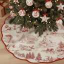Vertintong 48 Inch French County Christmas Scalloped Tree Skirt Retro Vintage Print Color French Christmas Velvet Mat Tree Carpet for Xmas Red Home Vintage Holiday Seasonal Decors