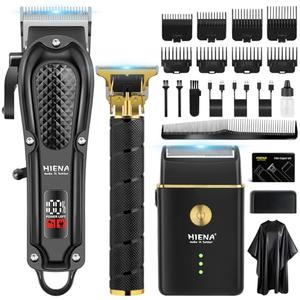 HIENA PRO Hair Clippers for Men Professional, Cordless Barber Clipper T-Blade Beard/Hair Trimmer Foil Shaver Full Barber Set, Electric Men's Hair Cutting Kit with 8 Guide Combs
