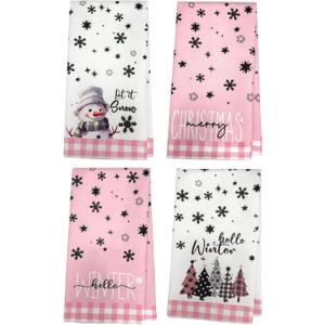 Snowman Xmas Trees Christmas Kitchen Towels Dish Towels, 18x26 Inch Daily Seasonal Winter Decoration Hand Towels Set of 4