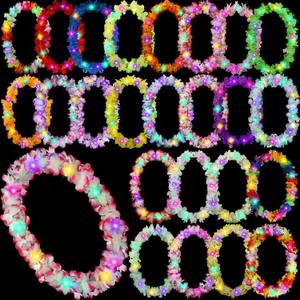 Sherr 48 Pcs LED Hawaiian Leis Light up Flower Leis Necklace with LED Lights Luau Flowers Necklaces for Masquerade Beach Wedding Tropical Themed Party Supplies(Bright Colors)