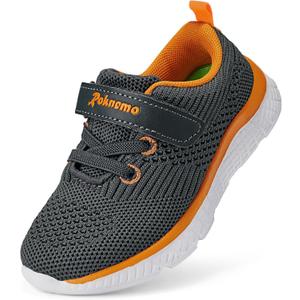 Kids Sneakers for Boys Girls Athletic Running Walking Shoes Lightweight Sports Tennis Shoes Adjustable Strap Sneaker for Little Kid Big Kid Gym School (5 Toddler, Grey-3)