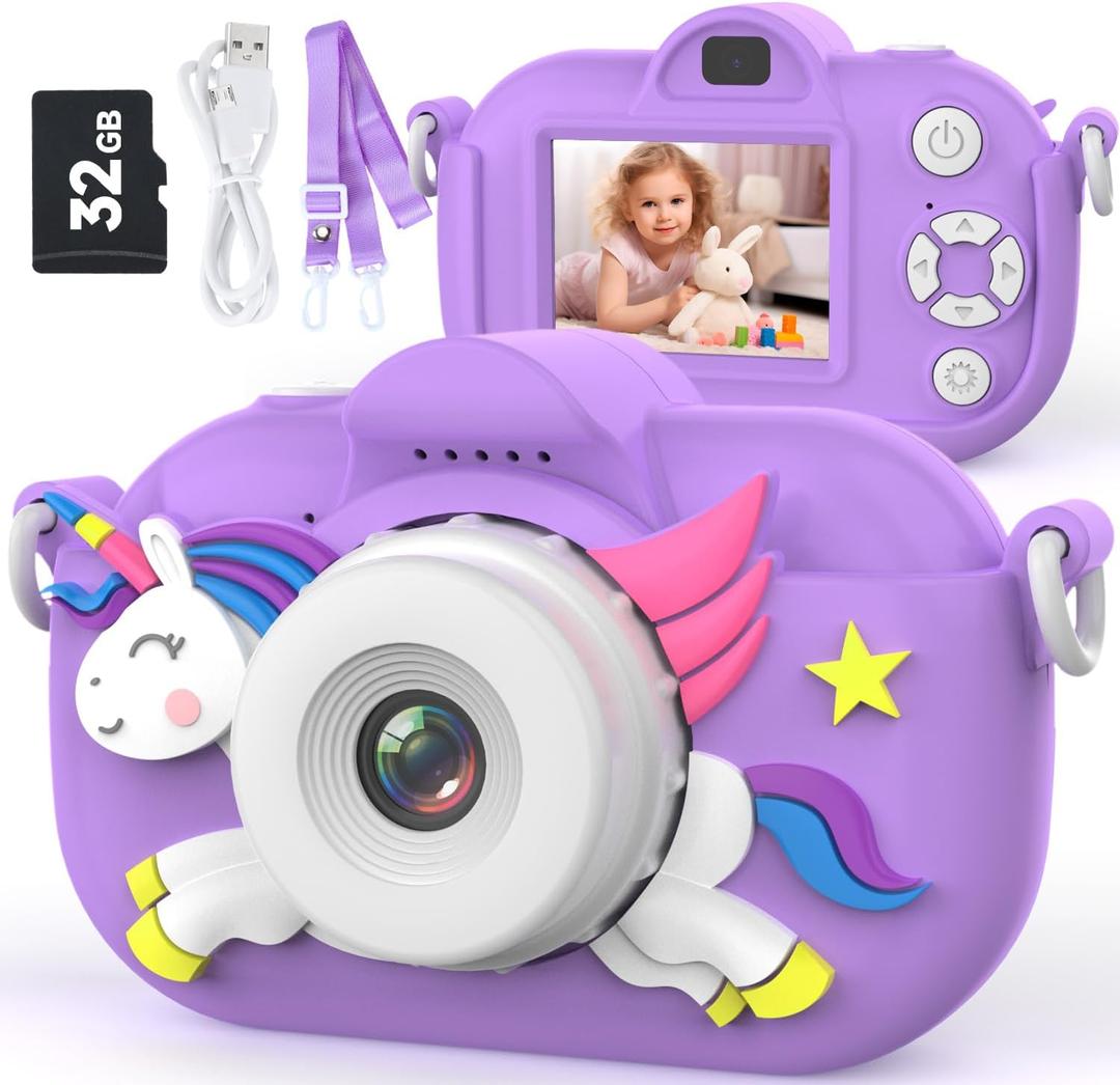 Kids Camera Digital Camera for Age 3-8, 1080P Toddler Video Camera for Kid with 32GB SD Card, Toddler Girls Toys Age 6-8, Christmas Birthday Gifts for Children Kid (Plum Purple)