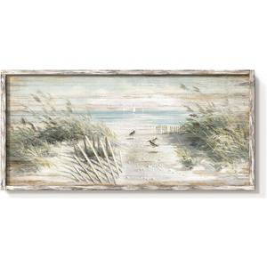 Beach Path Wood Wall Art, Coastal Shorebird Picture, 60"x30" Wall Decor