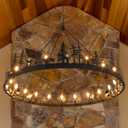 Wellmet Black Wagon Wheel Chandelier, Extra Large Rustic Wagon Wheel Pendant Light for Dining Room, Forest Wagon Wheel Chandelier for Living Room, Bedroom, Entryway, Hallway, Cafe, Bar 60''W
