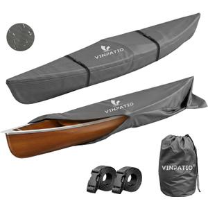 Kayak Cover 600D, Waterproof Full Coverage Canoe Cover with Zipper, Kayak Covers for Outdoor Storage, Heavy-Duty UV Protection and Tear & Dust Resistant for 13 ft Fishing Boats & Paddle Boards (13ft Long, 30inch Beam Width, Dark Gray)