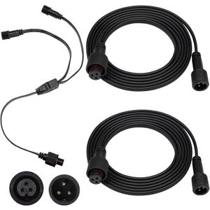 MorningRo 3 Pcs Extension Cable Kit Compatible with Govee Permanent Outdoor Light 3 Pins Y Splitter Cord Straight Extension Compatible with Govee H705 H706 H805 Weatherproof Patio Yard (6.2 ft,Black)