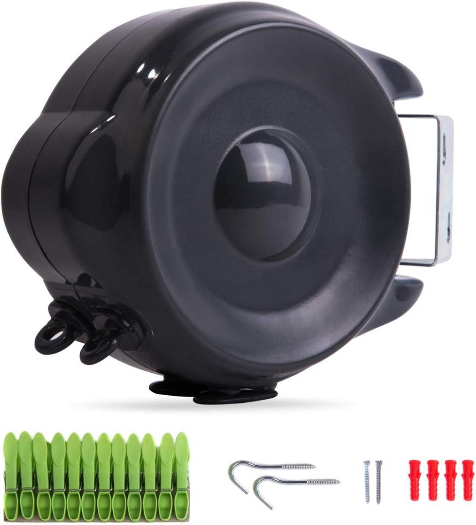 JS HANGER Retractable Clothesline Outdoor Indoor Laundry Line - 99 FT Double Lines Heavy Duty Wall Mounted Washing Line, Portable Clothes Drying Line with 24pcs Free Pegs (Black)