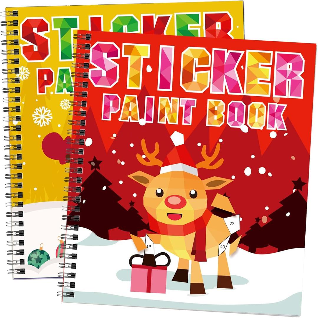 TBEEJ 2PCS Christmass Day Crafts for Kids Ages 4-8 Sticker Paint Books Gift Party Create 20 Pictures?Sticker Sheets are Separate?