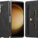 for Samsung Galaxy Z Fold 5 Case, Leather Pouch Holster Belt Case, Belt Clip & Dual Magnet Closure, Card Slot, Pen & S Pen Slot, flip Phone case for Phone Belt Holder for Z Fold5, Black