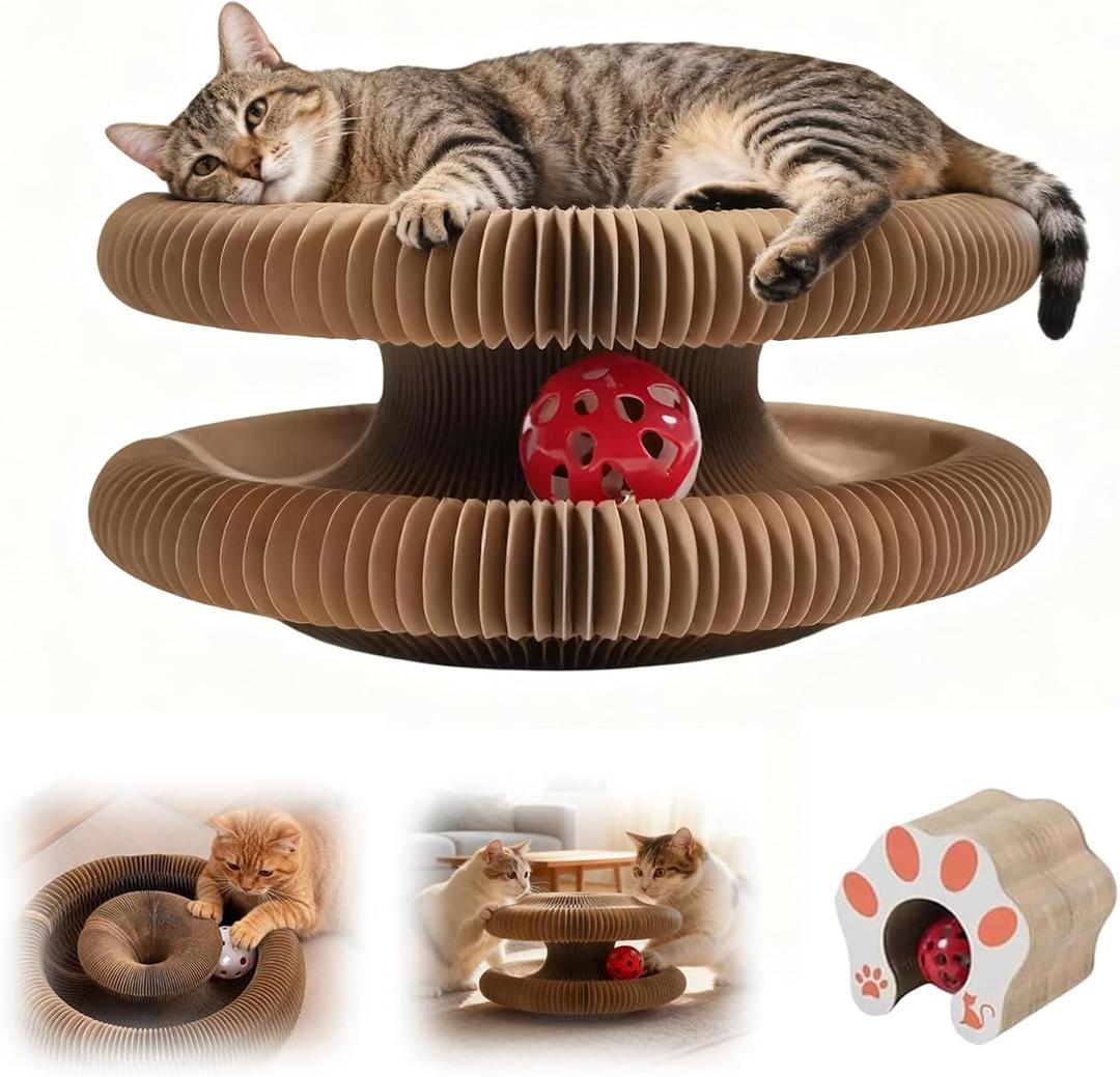 Twisty Paws Cardboard Cat Toy 2025 Upgraded Foldable Cardboard Cat Scratcher, Durable Honeycomb Design 2-in-1 Interactive Toy for Cats Play, Rest & Exercise 