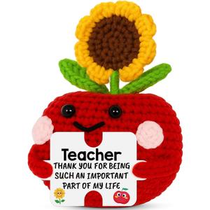Teacher Appreciation Gifts for Women - Funny Crochet Apple Sunflower Thank You Teachers Birthday Preschool Daycare Goodbye Gift End of Year Present