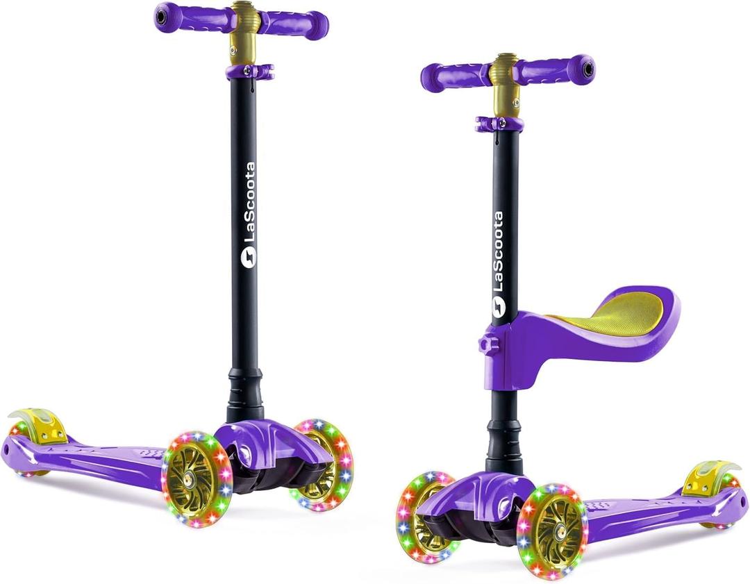 3 Wheel Scooter for Kids – 2-in-1 Scooter with Seat & LED Light-Up Wheels
For Ages 2+, Removable Seat, Adjustable Handlebar, Wide Anti-Slip Deck, Lean-to-Steer, Rear Brake, Up to 110 lbs