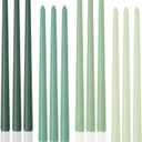 12 inch Green Gradient Taper Candles Unscented Smokeless Long Tall Tapered Candle for Candlesticks Sticks Wedding Advent Home Decor Dinner Christmas Set of 12