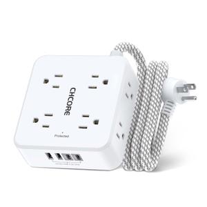 Surge Protector Power Strip - CHCORE 5Ft Braided Extension Cord with 8 Outlets with 4 USB (2 USB C) Charging Ports, Flat Plug Multi Plug Outlet Extender Charging Station for Home Office, ETL, White