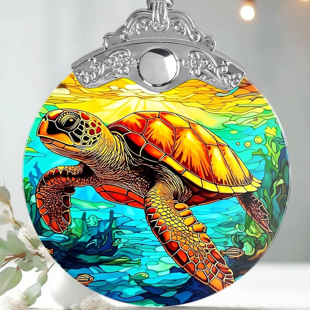 Stained Glass Christmas Ornament, Jocidea Sea Turtle Christmas Decorations, Christmas Tree Ornament, Sea Turtle Lovers Gifts, Holiday Decor and Xmas Gifts Ideas
