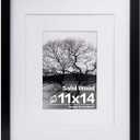 Egofine 11x14 Picture Frame Black - Photo Frame Made of Solid Wood Covered by Plexiglass for Table Top Display Pictures 5x7/8x10 with Mat or 11x14 Without Mat with Wall Mounting Hardware