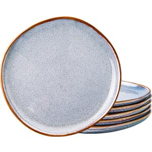AmorArc Ceramic Dinner Plates Set of 6, 10.5 Inch Handmade Reactive Glaze Stoneware Plates, Large Rustic Shape Dinnerware Dish Set for Kitchen, Microwave & Dishwasher Safe, Scratch Resistant - Blue