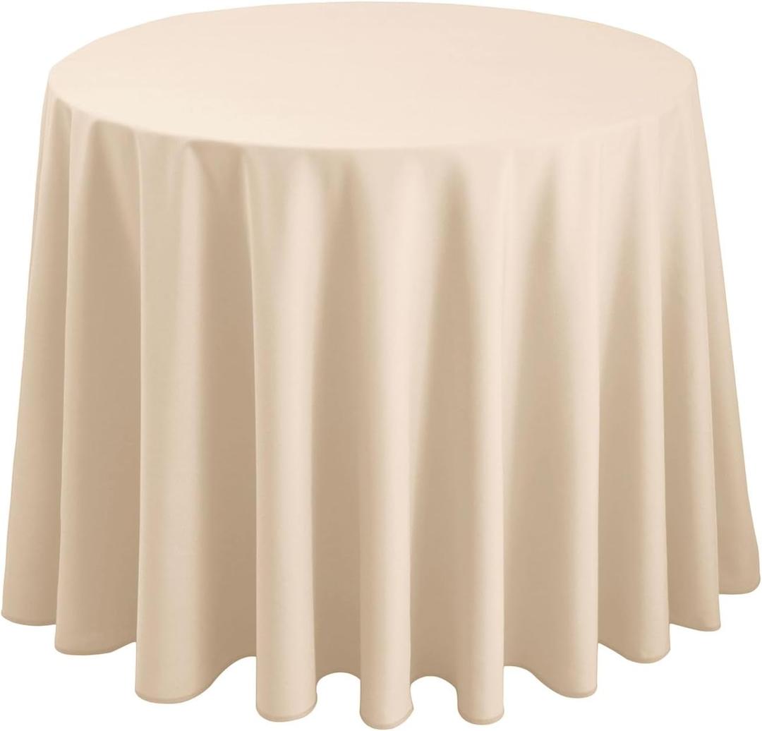 Hiasan Round Tablecloth 120 Inch - Waterproof Stain Resistant Spillproof Polyester Fabric Table Cloth for Dining Room Kitchen Party, Beige