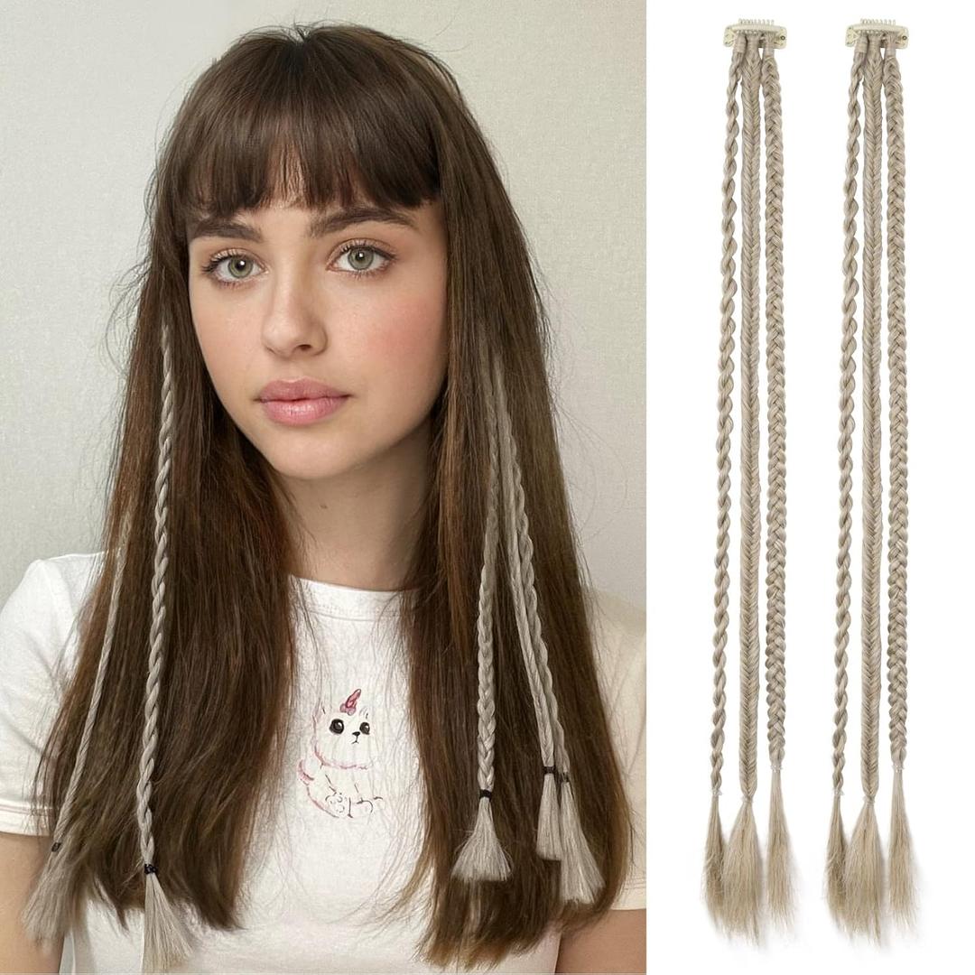Clip in Braids Hair Extensions, REECHO 6 PCS Clip in Hair Extensions Baby Braids,22 Inch Long Natural Soft Synthetic Hairpieces for Women Daily Wear (Cool Light Blonde)