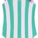 LIZENS Girls One Piece Swimwear Stylish Girls Swimsuit for Ages 2-12 Color Clash Vintage (Green Stripe)