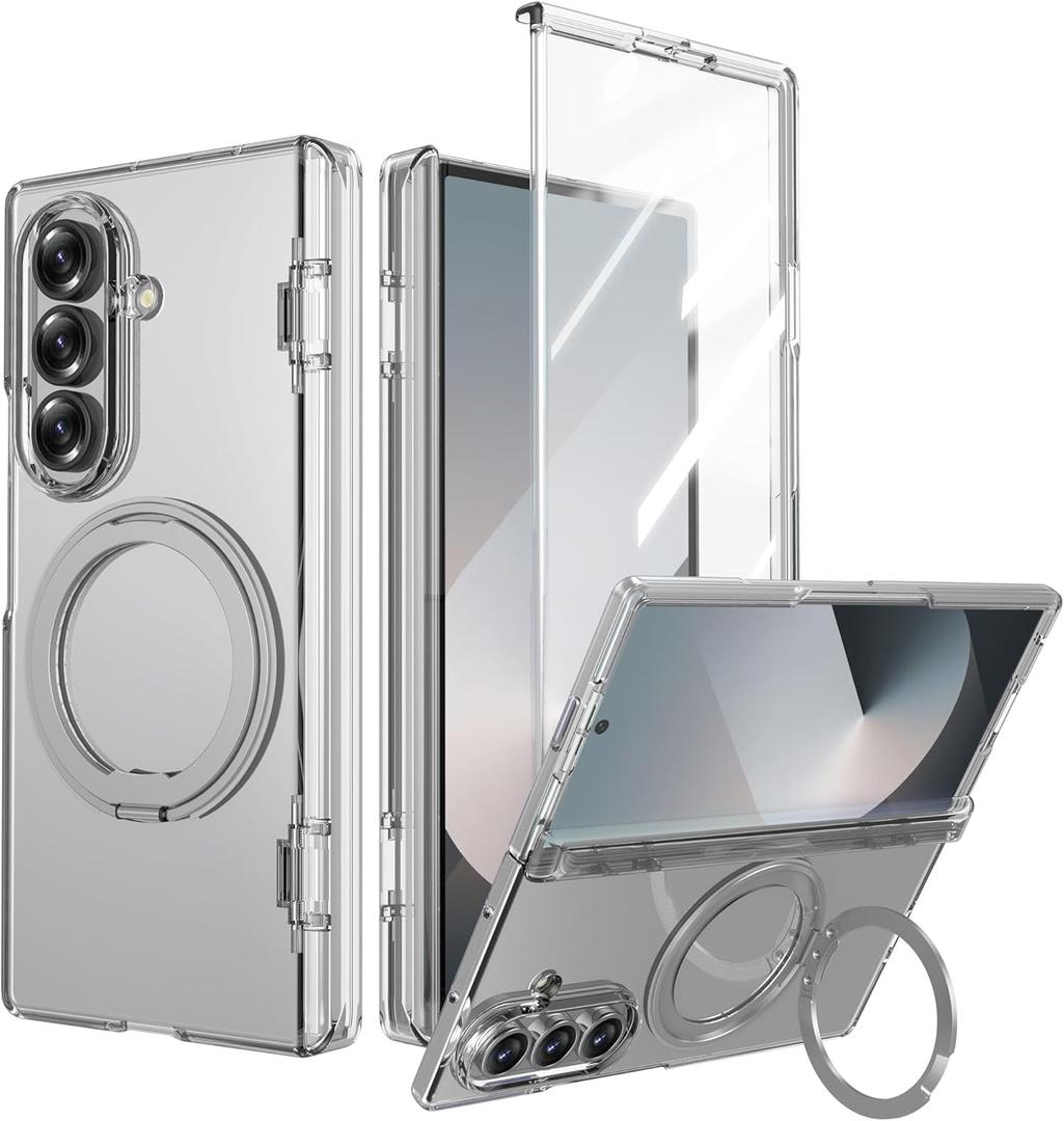 DAKORIE for Samsung Z Fold 7 Case Clear with Kickstand Hinge Protection Built-in HD Glass Screen Protector Shockproof Protective Case for Galaxy Z Fold 7 2025 - Clear