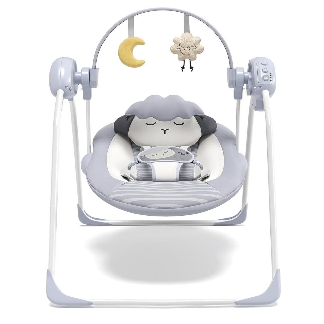 Baby Swings for Infants, Portable Baby Swing with 5-Speed, with Music and Timing for 0-9 Months 6-20 lbs