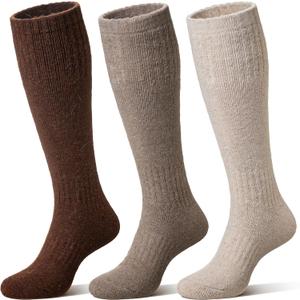 Eocom Unisex Merino Wool Ski Socks Thermal Warm Winter Thick Knee High Long Snowboarding Boot Socks for Women Men 3 Pairs (Large, Coffee)