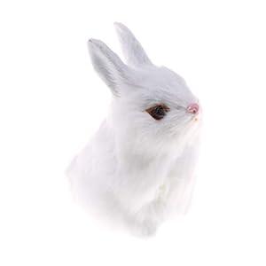 GUDVES Mini Realistic Cute Plush Rabbits Fur Lifelike Animal Easter Bunny Simulation Toy Model Gift Miniatures Decorations, White 