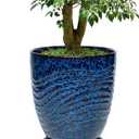 11.8 Inch Modern Ceramic Plant Pot with Saucer, Flower Pot with Drainage Hole Mesh Net,Indoor Outdoor Planter (Speckle Blue)