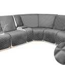 HDCAXKJ 100% Waterproof Velvet Recliner Sectional Couch Covers L Shaped Corner Reclining Sofa Cover Washable Thick Non Slip Sectional Slipcover with Pockets (5 Seat and 1 Middle Console, Grey)